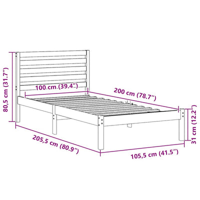 Vahanruskea sängyn runko päätyllä Iustilian 100x200cm (mänty)