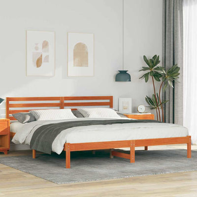 Sängyn runko päätyllä Vahanruskea 200 x 200 cm Täysi mänty