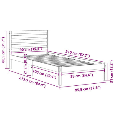 Ruskea sängyn runko päätyllä Felecia 90x210cm (mänty)