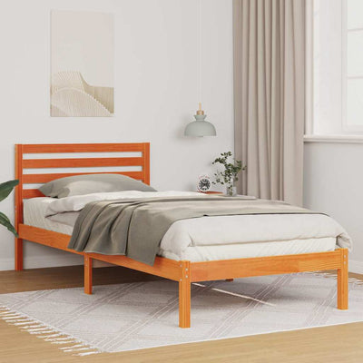 Sängyn runko päätyllä Vahanruskea 90 x 210 cm Täysi mänty