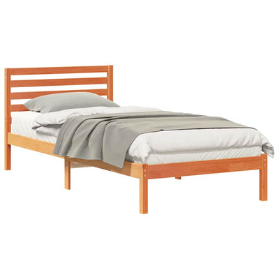 Sängyn runko päätyllä Vahanruskea 90 x 210 cm Täysi mänty