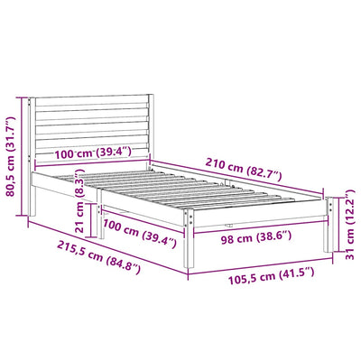 Sängyn runko päätyllä Vahanruskea 100 x 210 cm Täysi mänty