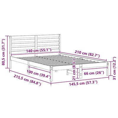 Ruskea sängyn runko päätyllä Jocelyn 140x210cm (mänty)