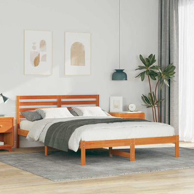 Sängyn runko päätyllä Vahanruskea 140 x 210 cm Täysi mänty