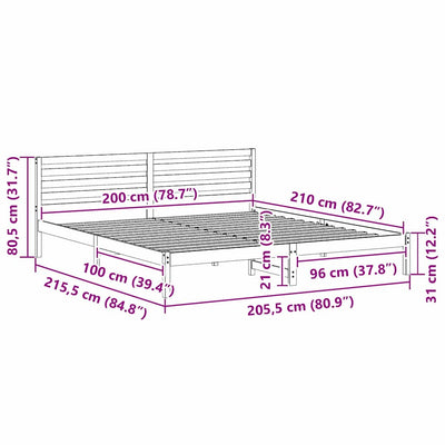 Ruskea sängyn runko päätyllä Davonta 200x210cm (mänty)