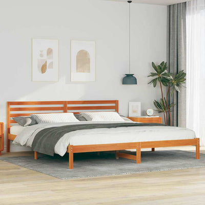 Sängyn runko päätyllä Vahanruskea 200 x 210 cm Täysi mänty