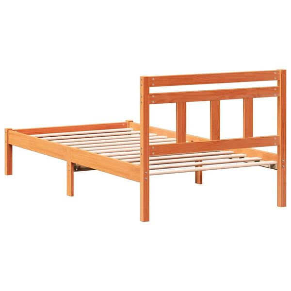 Ruskea massiivinen mänty sängyn runko, koko 100 x 200 cm