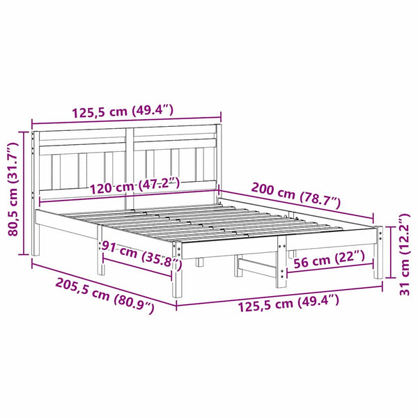 120 x 200 cm massiivimänty sängyn runko ruskea