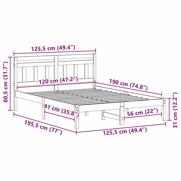 4FT Small Double sängyn runko Ruskea Massiivinen mänty