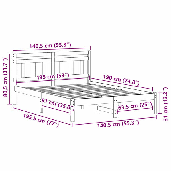 4FT6 Double ruskea sängyn runko massiivista mäntyä