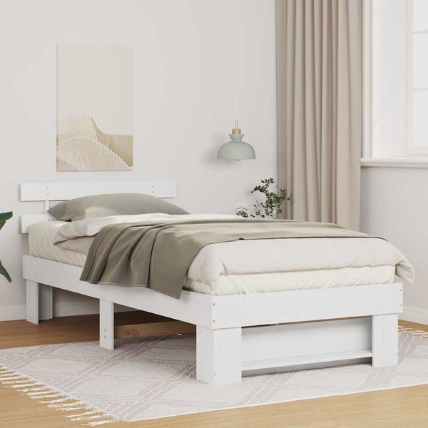 Valkoisen päädyn sängyn runko 90 x 200 cm massiivista mäntyä