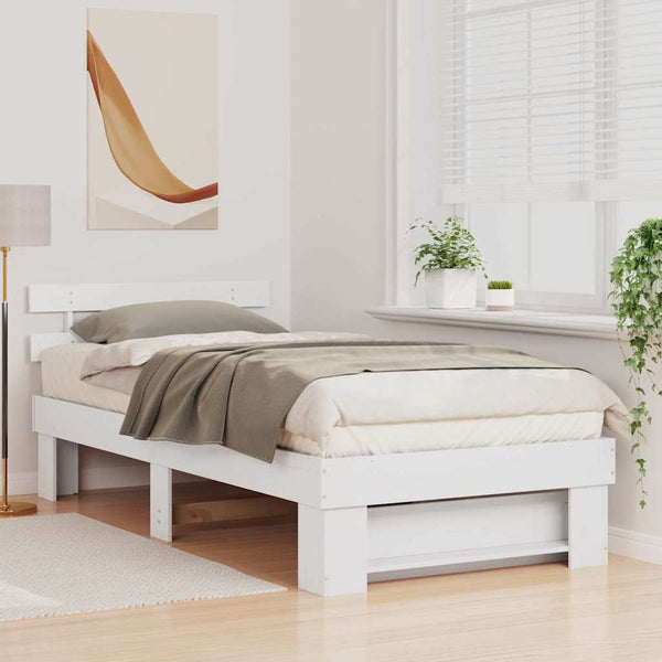Valkoisen päädyn sängyn runko 90 x 200 cm massiivista mäntyä