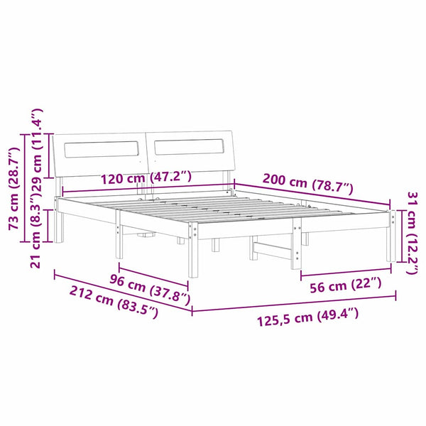 Sängyn runko Valkoinen, pääty 120 x 200 cm, materiaalina massiivimänty
