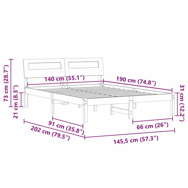 140 x 190 cm valkoinen sängyn runko päädyllä massiivista mäntyä