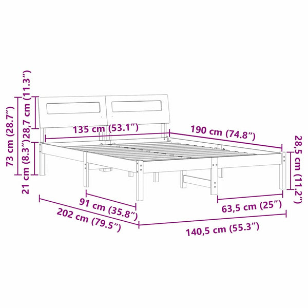 Päätyllä Ruskea sängyn runko 4FT6 Double Massiivinen mänty