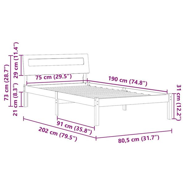 2FT6 Small Single sängyn runko Massiivinen mänty Valkoinen