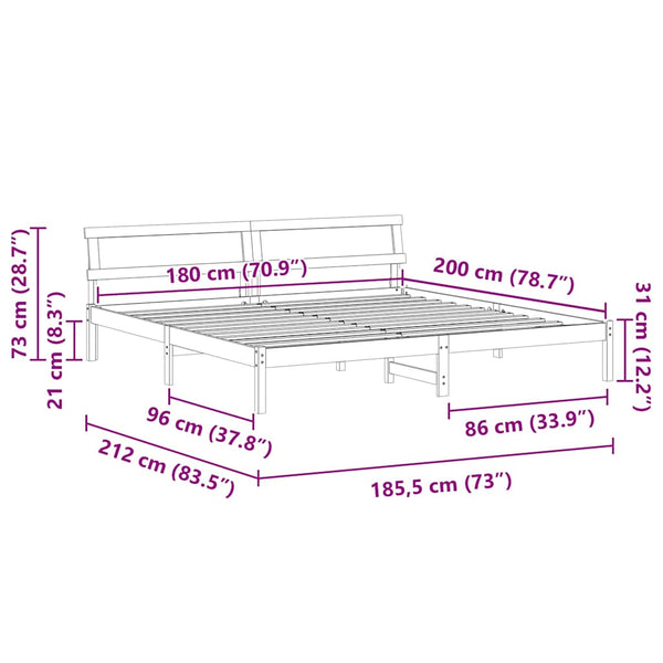 6FT Super King Size Massiivinen mänty sängyn runko Ruskea