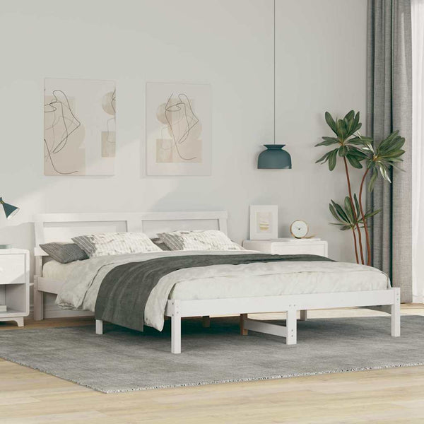 Massiivinen mänty sängyn runko 140 x 200 cm Valkoinen pääty