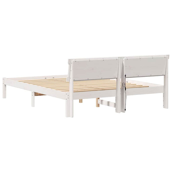 Massiivinen mänty sängyn runko 140 x 200 cm Valkoinen pääty