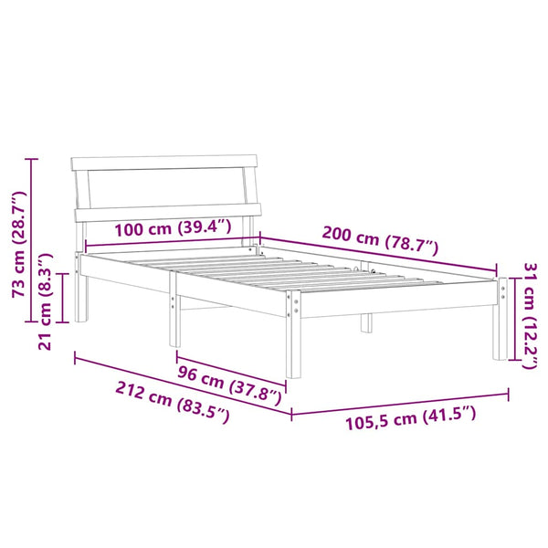 100 x 200 cm sängyn runko, ruskea vahaus massiivisesta männystä