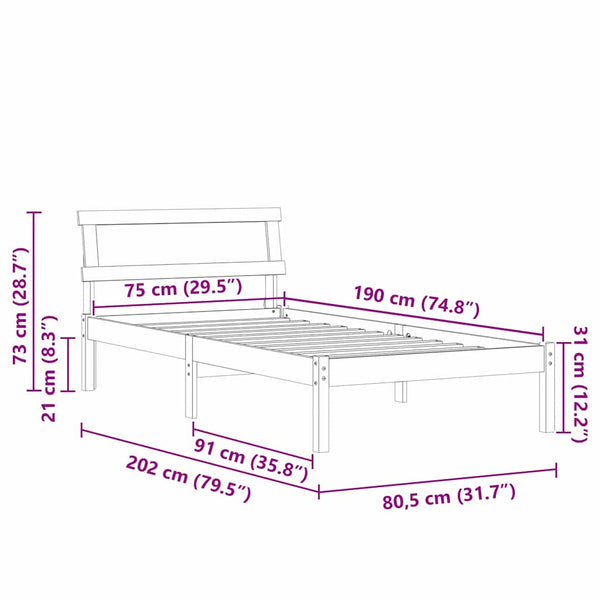 2FT6 Small Single Valkoinen Massiivinen mänty sängyn runko