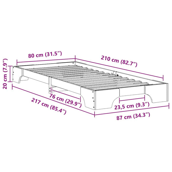 80 x 210 cm Ruskea sängyn runko Massiivinen mänty
