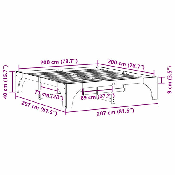 200 x 200 cm Sängyn runko, ruskea, massiivinen mänty