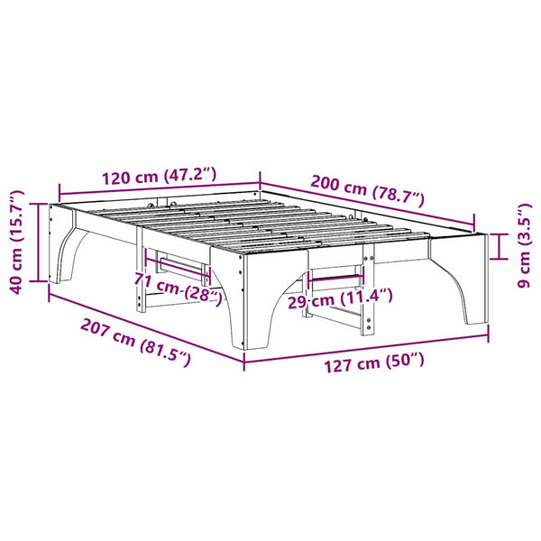 120 x 200 cm ruskea sängyn runko massiivimänty