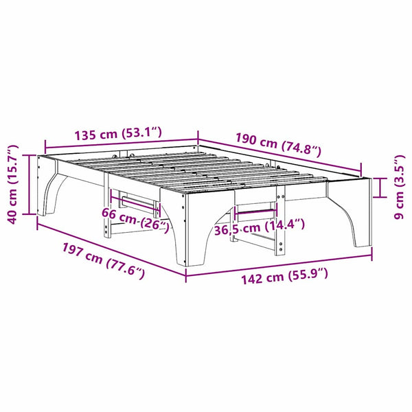 4FT6 Double Sängyn runko Massiivinen mänty Valkoinen