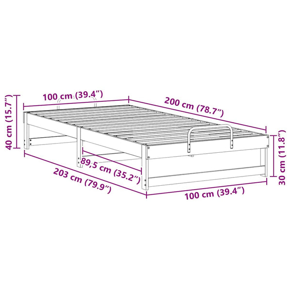 100 x 200 cm valkoinen sängyn runko massiivisesta mäntystä