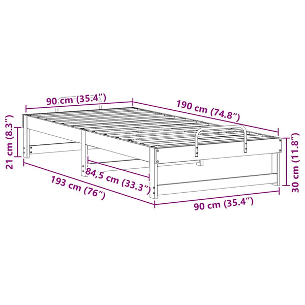 3FT Single Massiivinen mänty sängyn runko Valkoinen