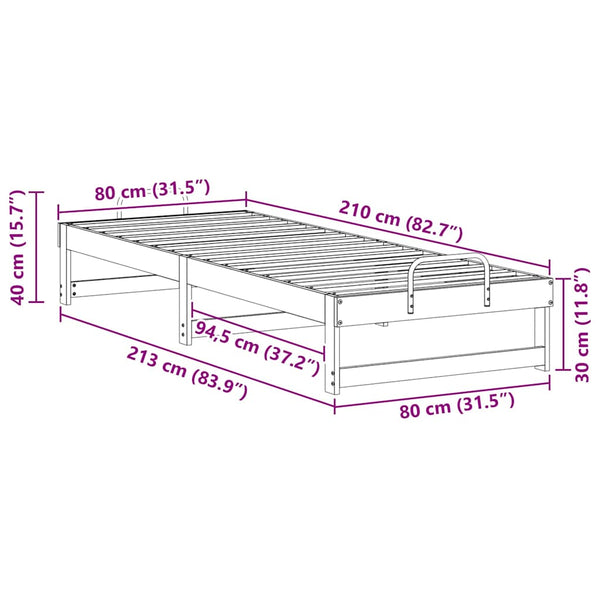 Massiivinen mänty sängyn runko 80 x 210 cm valkoisena
