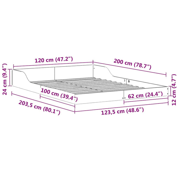 Ruskea sängyn runko 120 x 200 cm massiivista mäntyä