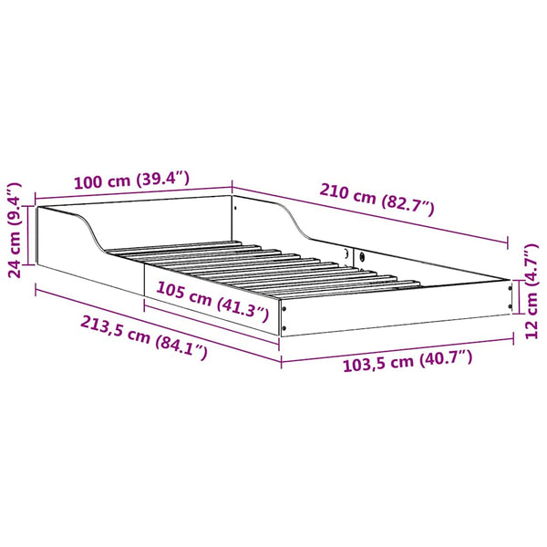 100 x 210 cm Massiivinen mänty Valkoinen sängyn runko