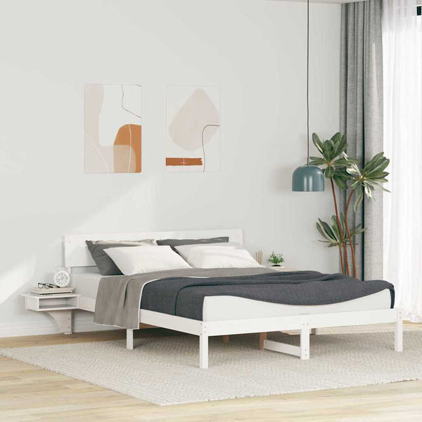 Valkoinen sängyn runko päätyllä 160 x 200 cm massiivista mäntyä