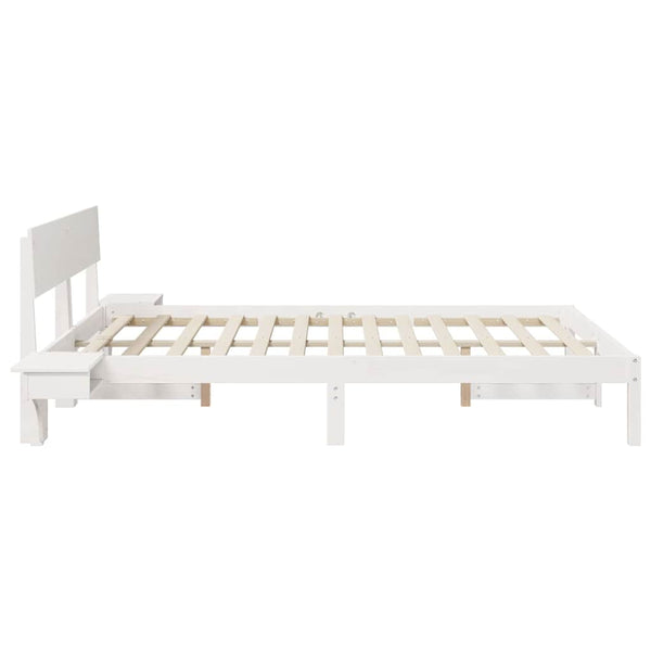 Valkoinen sängyn runko päätyllä 160 x 200 cm massiivista mäntyä