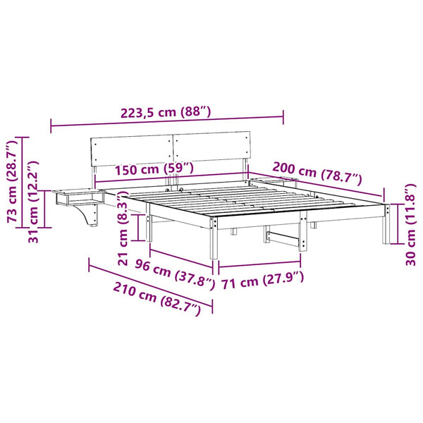 Massiivinen mänty sängyn runko Vaha ruskea 5FT King Size