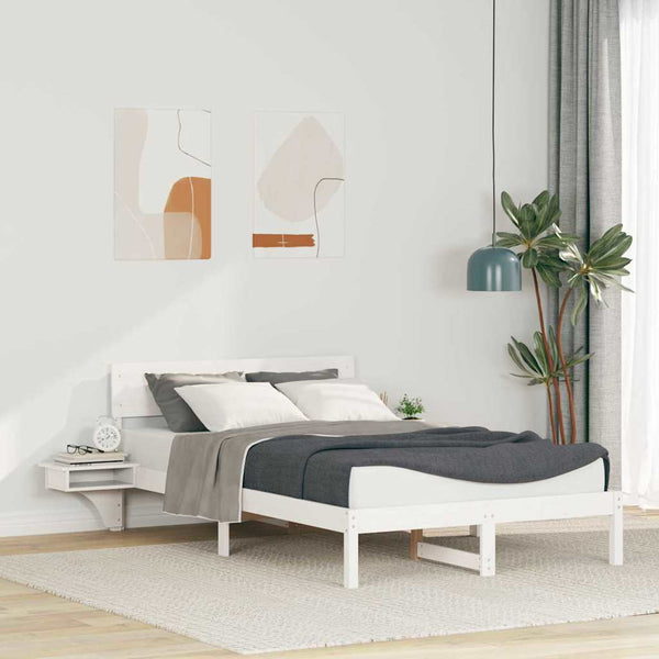 Valkoinen sängyn runko päätyllä 140 x 190 cm massiivista mäntyä