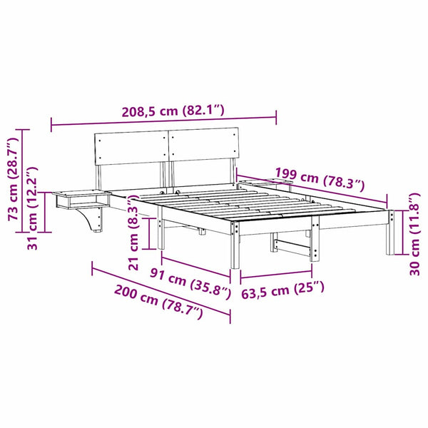 Sängyn runko Massiivinen mänty 4FT6 Double päätyllä Ruskea