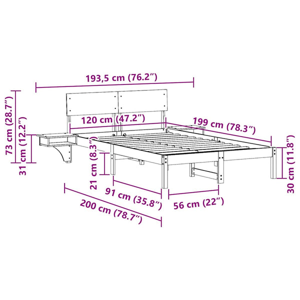 Vaha ruskea sängyn runko 4FT Small Double massiivinen mänty