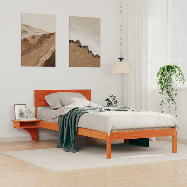 Vahattu ruskea sängyn runko 100 x 200 cm massiivista mäntyä