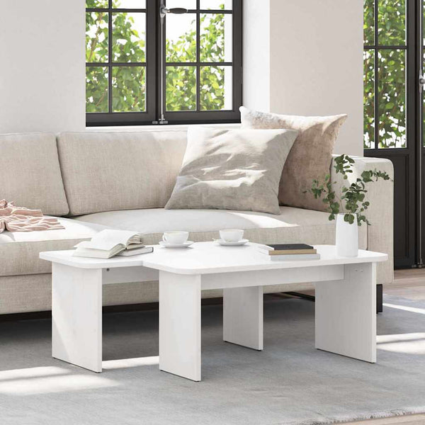 Sohvapöytä 2 kpl Valkoinen 100 x 69 x 35,5 cm Täysi mänty
