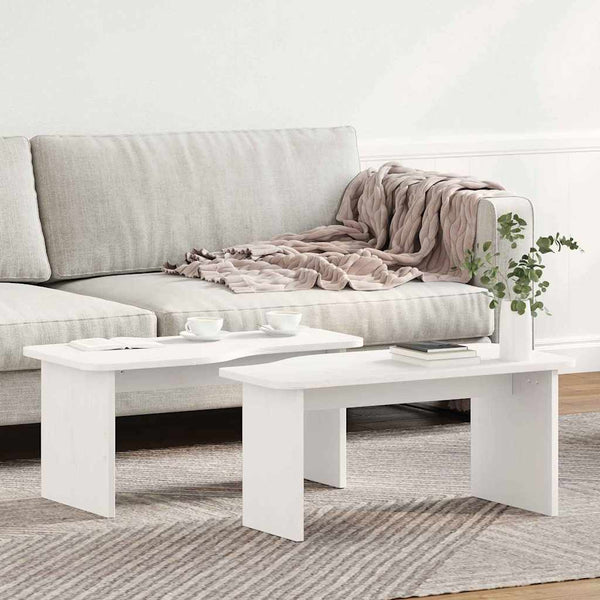 Sohvapöytä 2 kpl Valkoinen 100 x 69 x 35,5 cm Täysi mänty