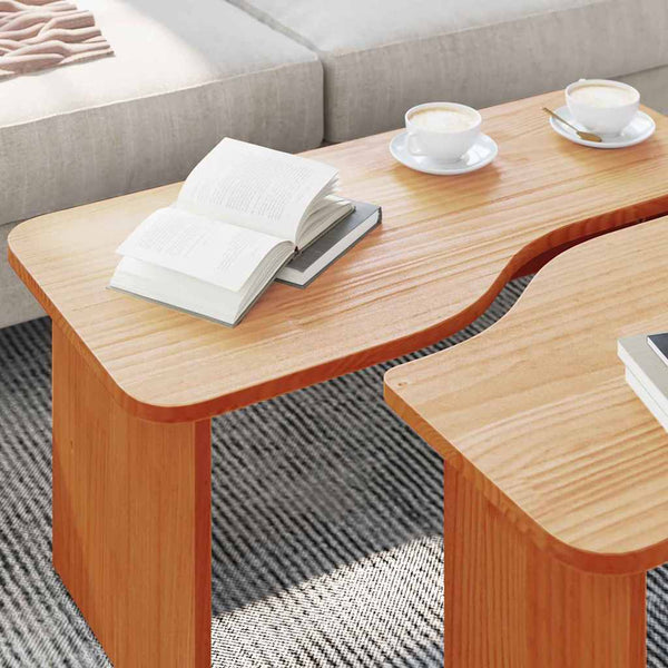 Sohvapöytä 2 kpl Vaha ruskea 100 x 69 x 35,5 cm Täysi mänty