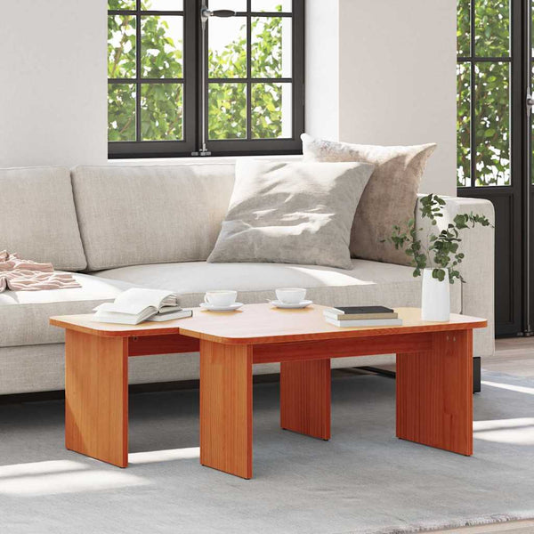 Sohvapöytä 2 kpl Vaha ruskea 100 x 69 x 35,5 cm Täysi mänty