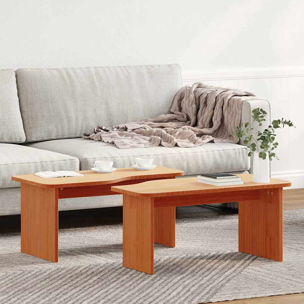 Sohvapöytä 2 kpl Vaha ruskea 100 x 69 x 35,5 cm Täysi mänty