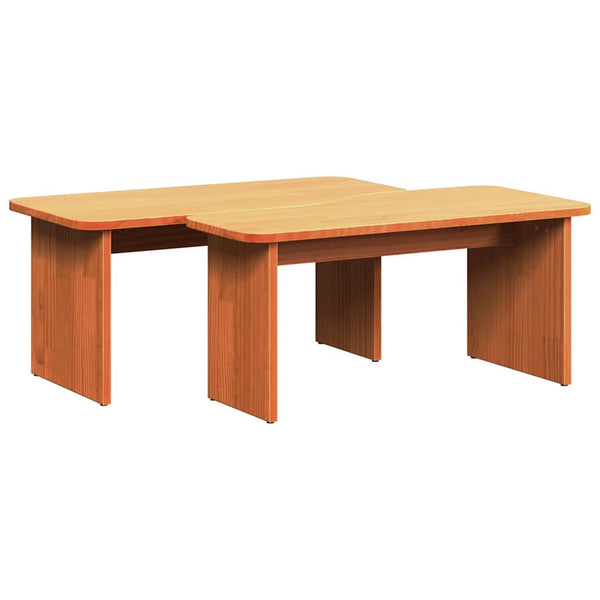 Sohvapöytä 2 kpl Vaha ruskea 100 x 69 x 35,5 cm Täysi mänty