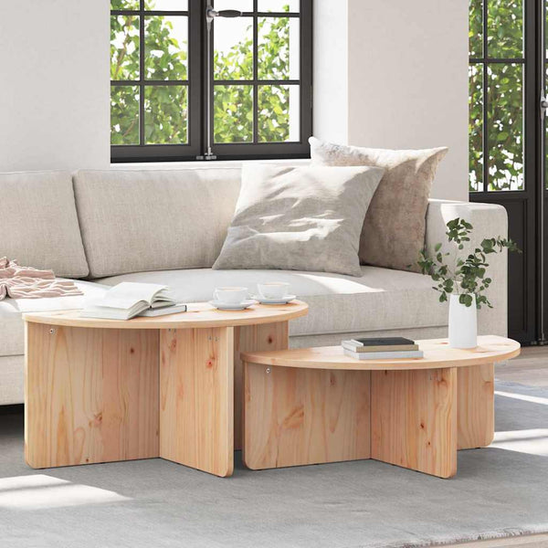 Sohvapöytä 2 kpl Luonnollinen 79 x 39,5 x 40 cm Täysi mänty