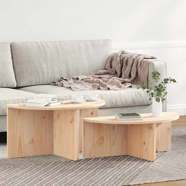 Sohvapöytä 2 kpl Luonnollinen 79 x 39,5 x 40 cm Täysi mänty