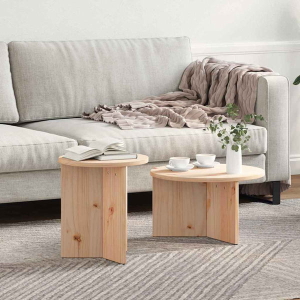Sohvapöytä 2 kpl Luonnollinen 49 x 49 x 28 cm Täysi Mänty